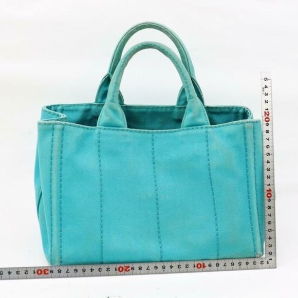Prada Aqua Black Canapa Style 2-Way Satchel Cross Body Shoulder Bag - Picture 6 of 8